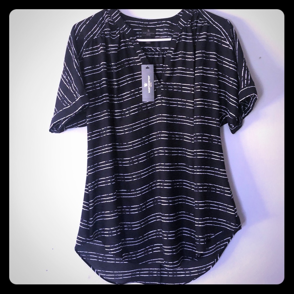 Black and white striped see through blouse